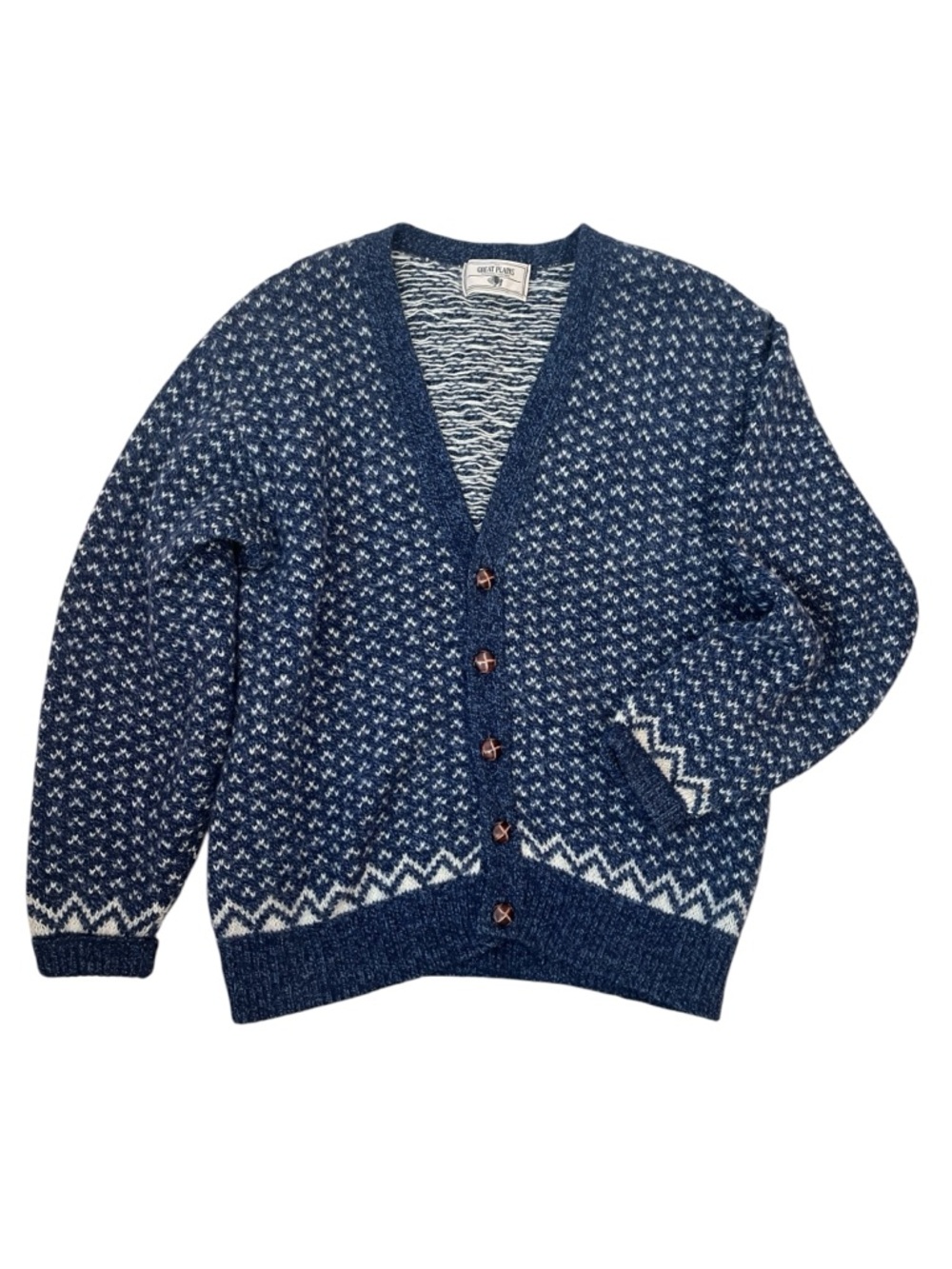 Vintage Wool Birdseye Knit Cardigan Grandpa Sweater Mens Medium Blue V-Neck